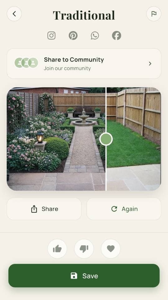 FlorAI app interface for AI garden redesign on iPhone